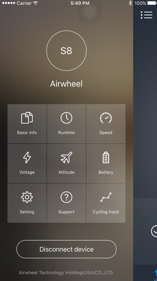 Airwheel App nav